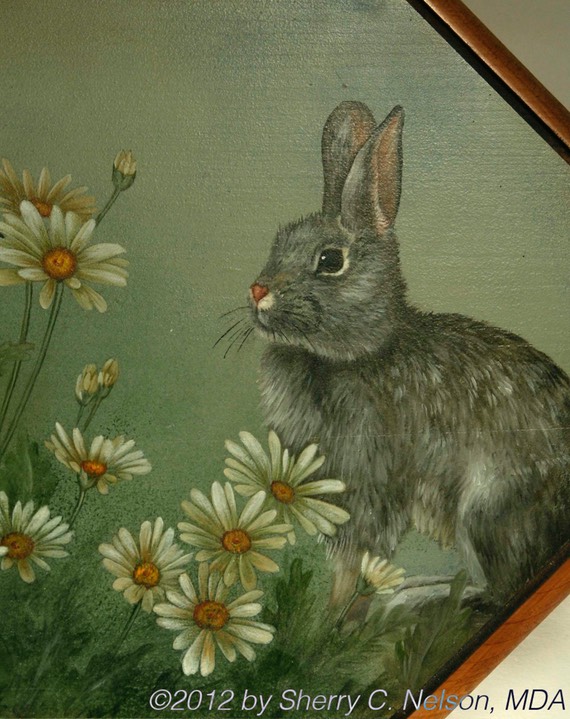 39. Cottontail w/ Daisies, 8" x 10" panel - $155.00