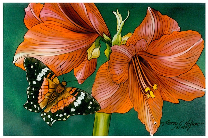 #43.Amaryllis & Butterfly, 8"x10" - $4.00