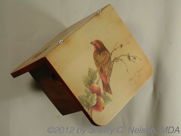 53. House Finch w/ Apples Bird House, 8" x 7" (View 2)