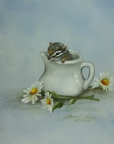 Chipmunk in a Creamer                8"x10" $7.00